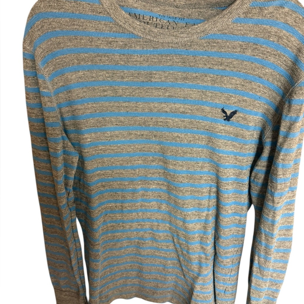 Vintage American Eagle Striped Long Sleeve Tee- Blue & Tan